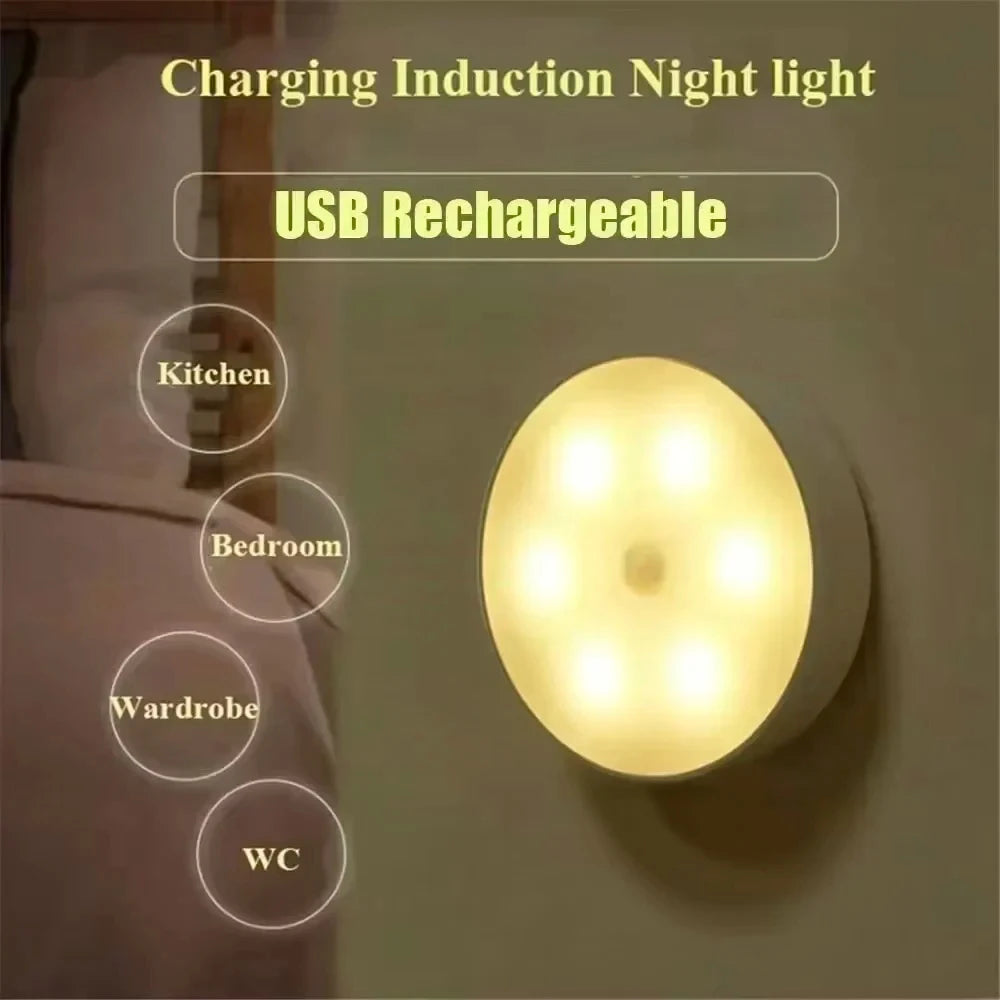 Lampka nocna LED z czujnikiem ruchu, ładowana przez USB, do kuchni, sypialni, schodów, przedpokoju, szafki, garderoby – energooszczędna