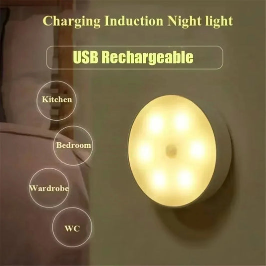 Lampka nocna LED z czujnikiem ruchu, ładowana przez USB, do kuchni, sypialni, schodów, przedpokoju, szafki, garderoby – energooszczędna